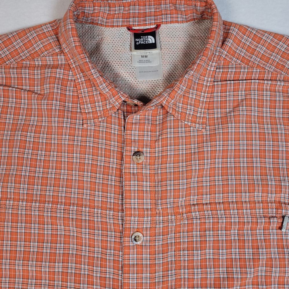 North Face Mens Shirt Size Medium Orange Plaid Short Sleeve‎ Button Up